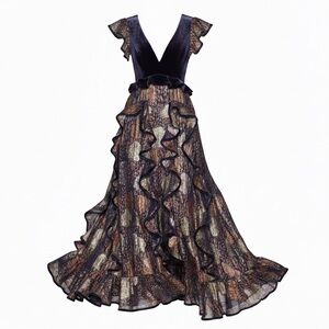 Rare find Rebecca Taylor Glistening velvet floral maxi dress size 2